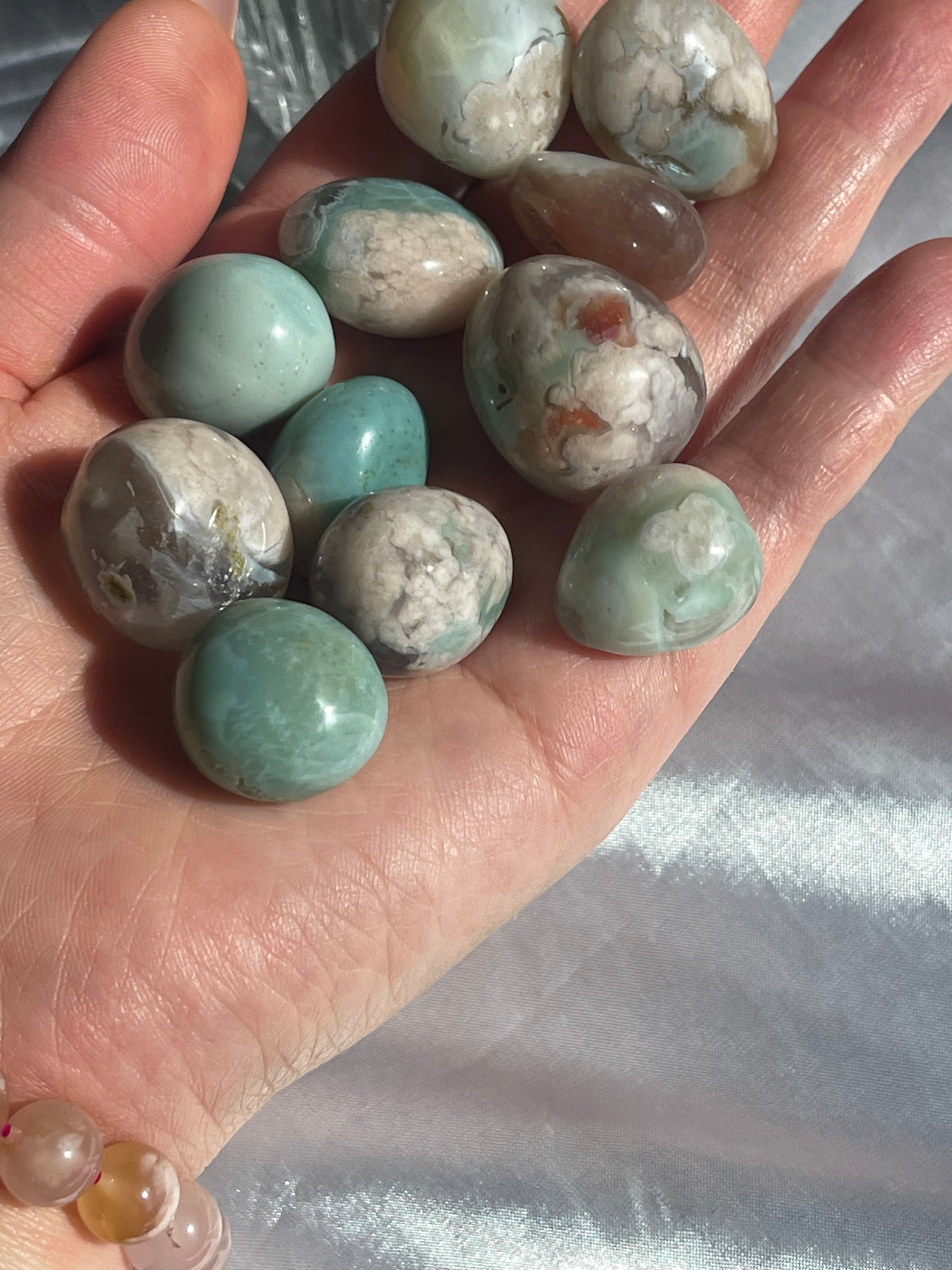 Green Flower Agate Tumbles